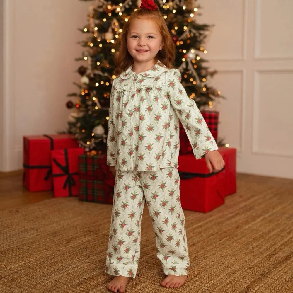 Posh Peanut Gladys Flannelette Ruffled Pajama Set 🎄🌺 Size 12-18M